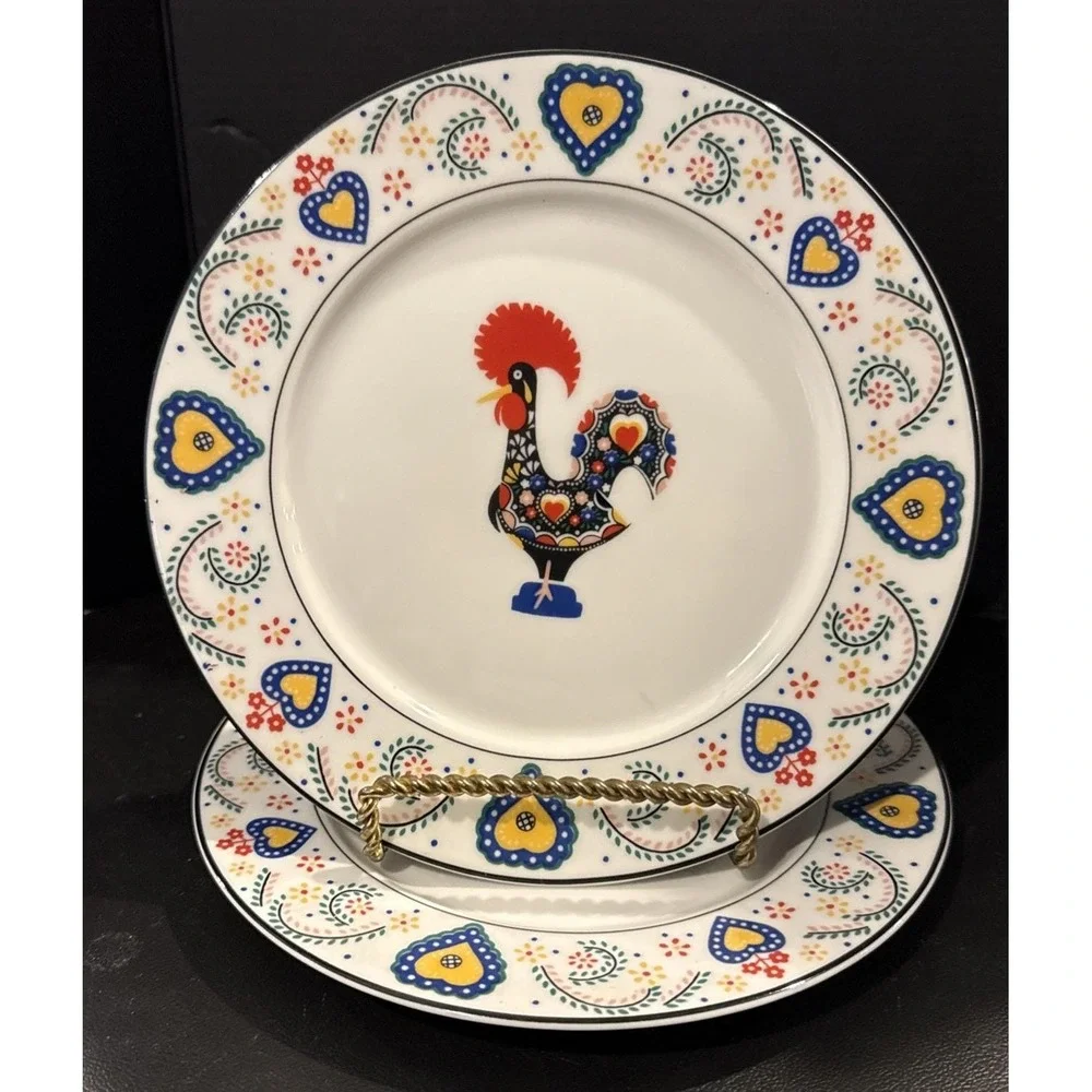 Spal Portugal Daybreak Salad Plates Plate 8 Inch Rooster Folk Art 1986 Set Of 2